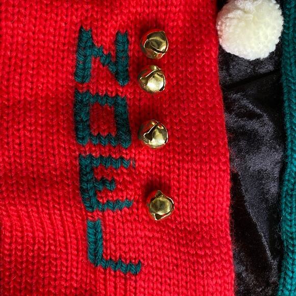 Needlepoint Vintage Long Sock Christmas Stocking Bells Department 56 Knit - Picture 5 of 10